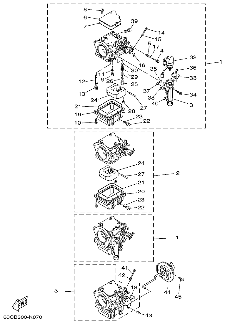 Yamaha F100BET CARBURETOR 1 parts diagram